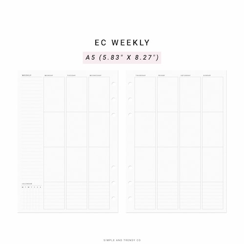 Erin Condren Style Printable Weekly Planner A5 Size Box Week - Etsy