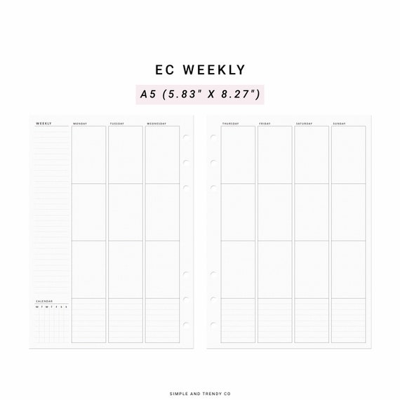 Weekly Planner Erin Condren Inserts Undated Printable A5 - Etsy