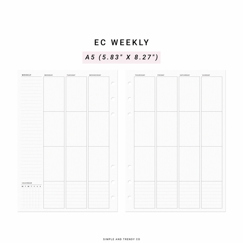 Weekly Planner Erin Condren Inserts Undated Printable A5 Etsy
