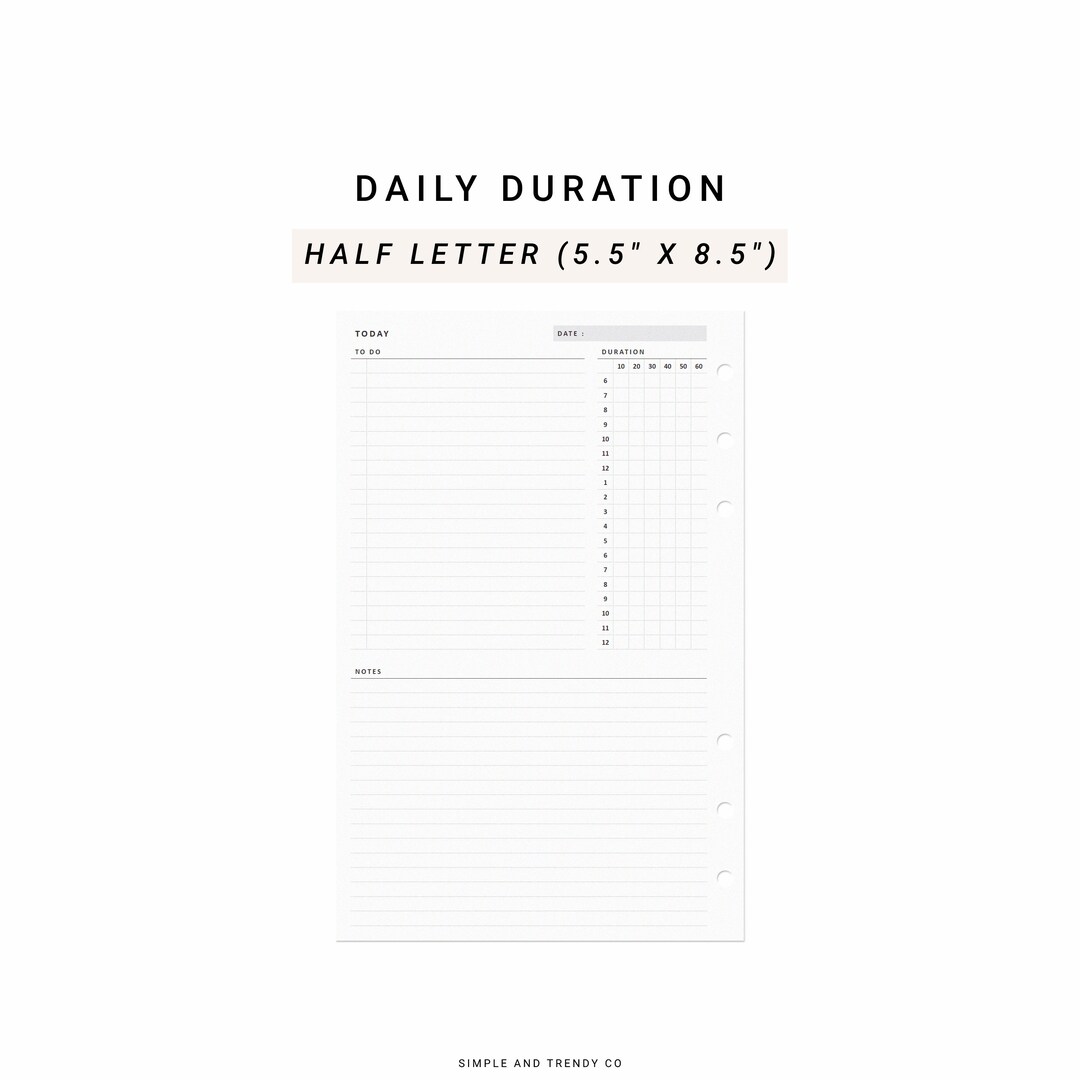 Daily Planner Printable Half Size Half Letter Inserts, Daily Organizers ...