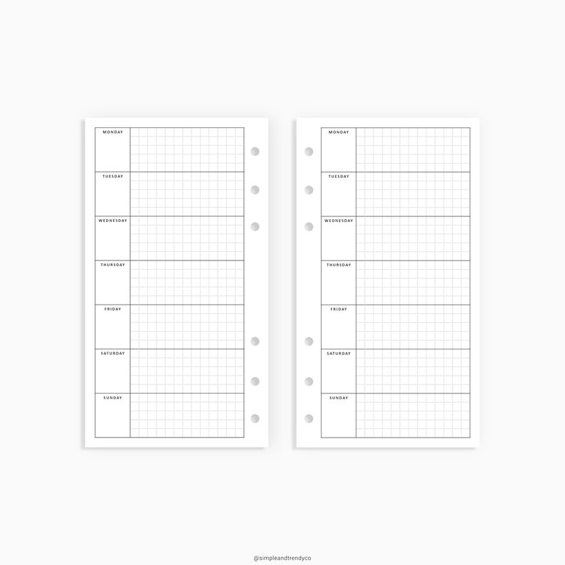 Week on one page weekly planner pages printable personal etsy