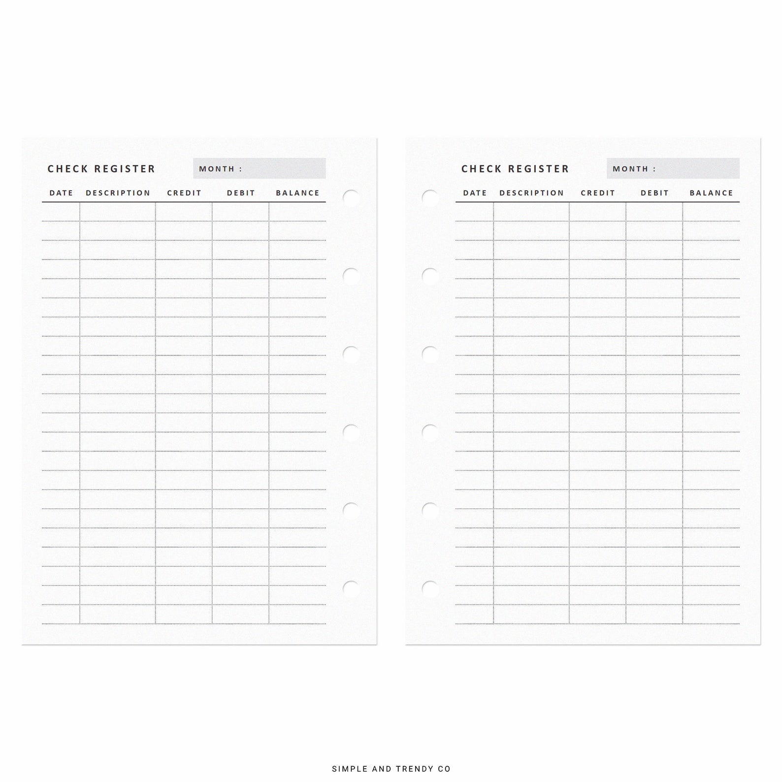 Checking Register Pocket XL Checkbook Register Printable Etsy