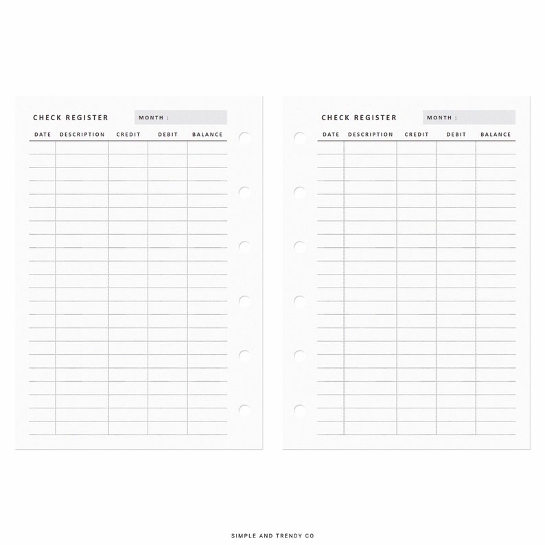 Checking Register Pocket XL Checkbook Register Printable - Etsy