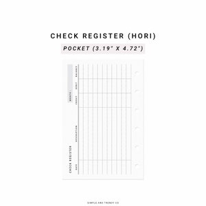 Checking Register Horizontal Pocket Size, Checkbook Register, Printable ...