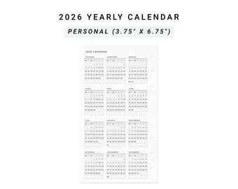 2026 Calendar Personal Planner Inserts, 2026 Year At A Glance, 2026 Yearly Calendar Refills