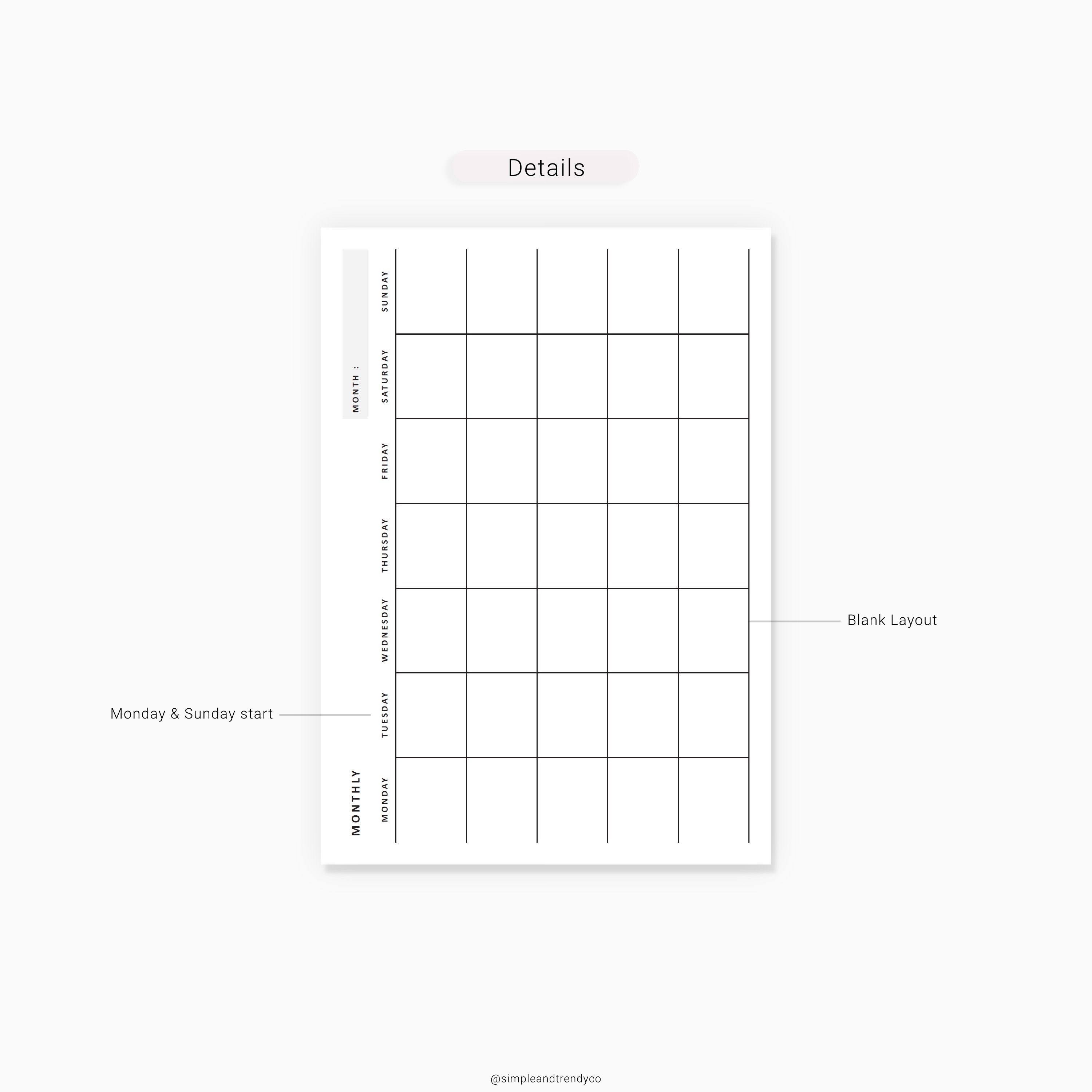 Month on One Page Horizontal Printable MO1P A6 TN | Etsy