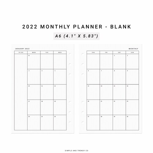 Monthly Planner Printable Minimalist Planner A6 Inserts Etsy