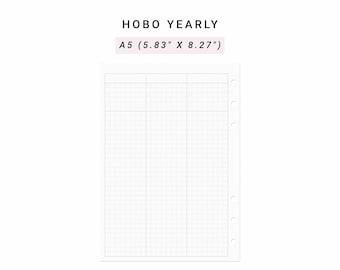May include: A blank gridded page for a yearly planner in A5 size (5.83" x 8.27"). The page has a grid pattern and is designed for use with a Hobonichi planner.