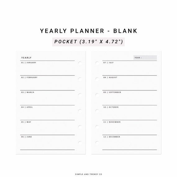 Yearly Planner Pocket Size Year at a Glance Printable Yearly - Etsy