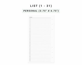 Inserti per agenda mensile, tracker di 31 giorni (personale, stampabile)