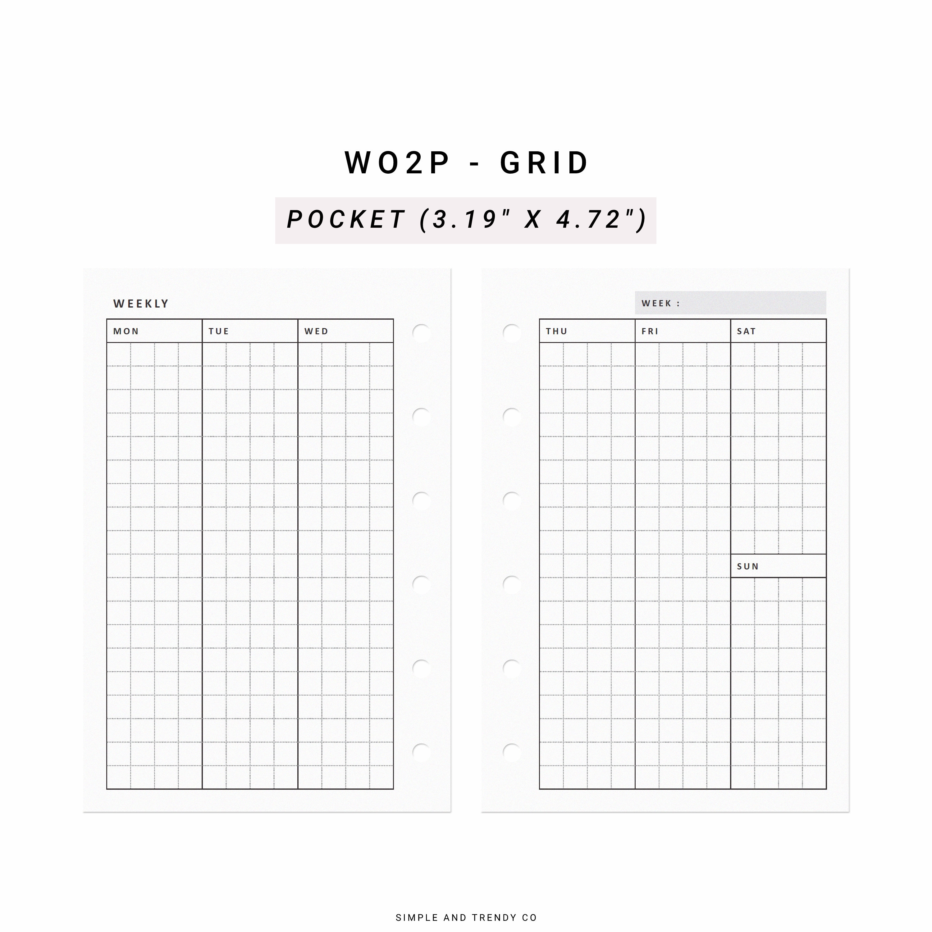 PRINTED WO2P Vertical Edition Pocket Weekly Planner Inserts 