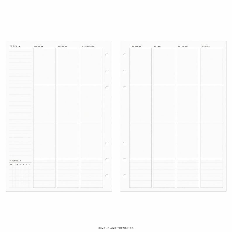 Weekly Planner Erin Condren Inserts Undated Printable A5 - Etsy