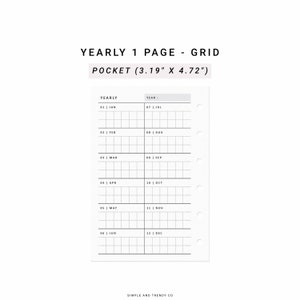 Year at A Glance Pocket Size, Yearly 1 Page, Yearly Planner, Printable ...
