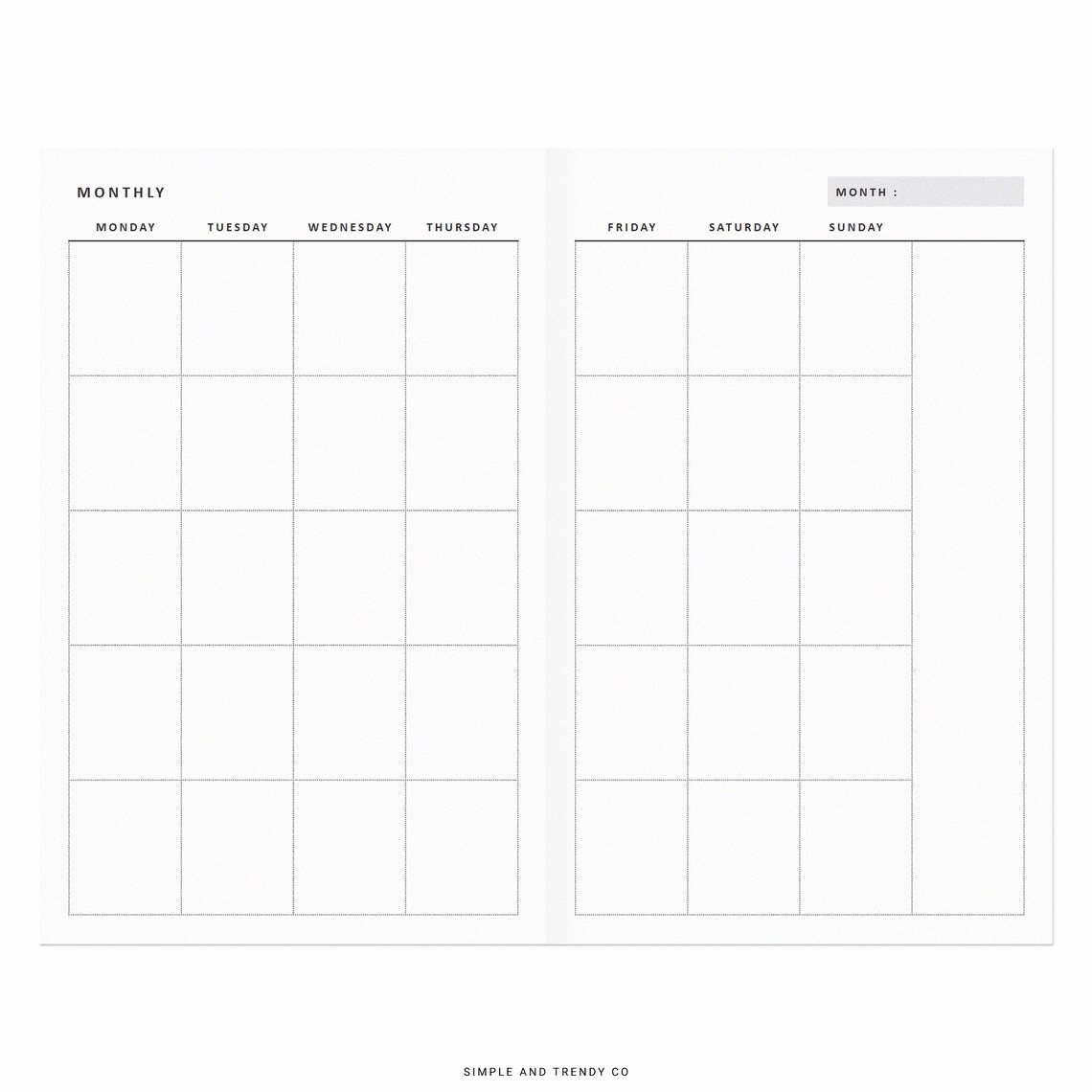 Monthly Planner Printable Minimalist Pocket TN Undated Month - Etsy