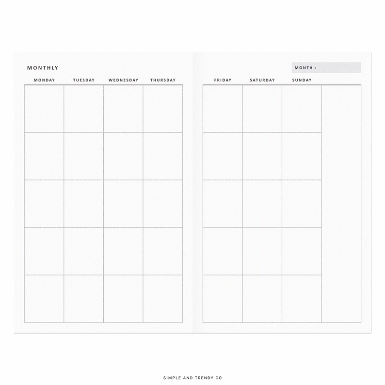Monthly Planner Printable Minimalist Pocket TN Undated Month - Etsy