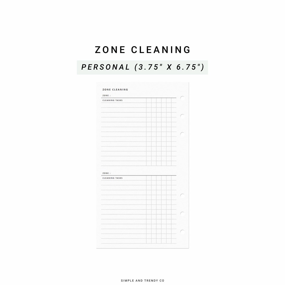 Zone Cleaning Personal Planner Inserts, Cleaning Zones Printable ...