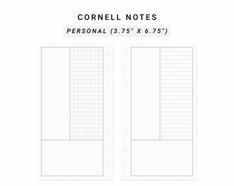 Cornell Notes Printable Notes Set Personal Planner Inserts, Cornell Notes Taking, Lecture Notes Taking, Cornell Note Paper,Study Notes