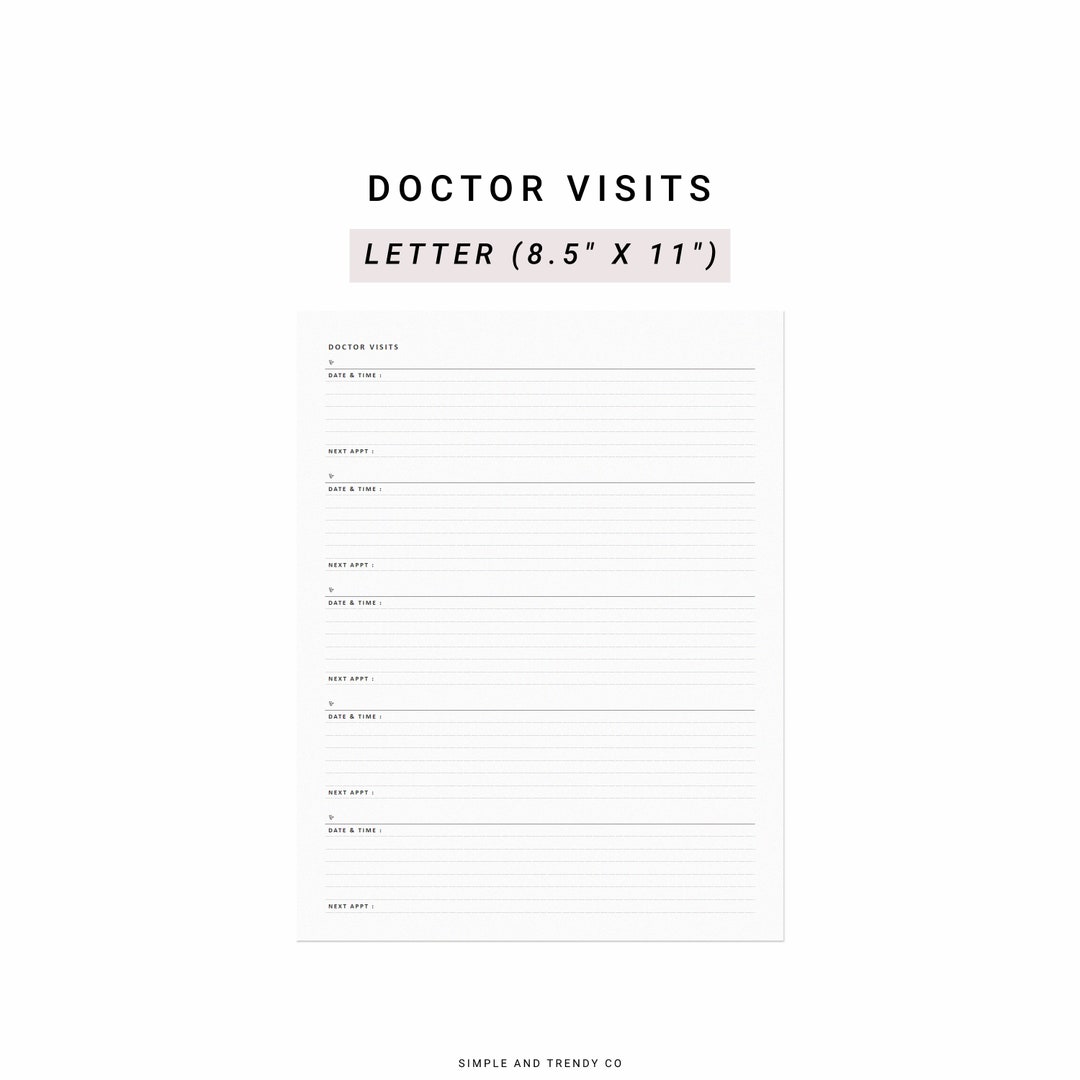 Doctor Visits US Letter Size, Doctor Appointments, Physicians, Doctor
