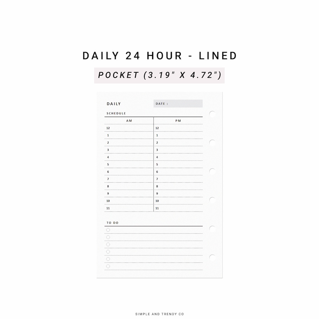 Daily Planner 24 Hour Pocket Size Printable Daily Schedule Etsy