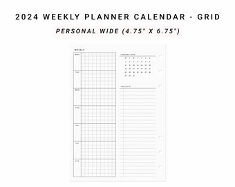 2024 Weekly Planner Agenda, Personal Wide, Printable WO1P With Calendar