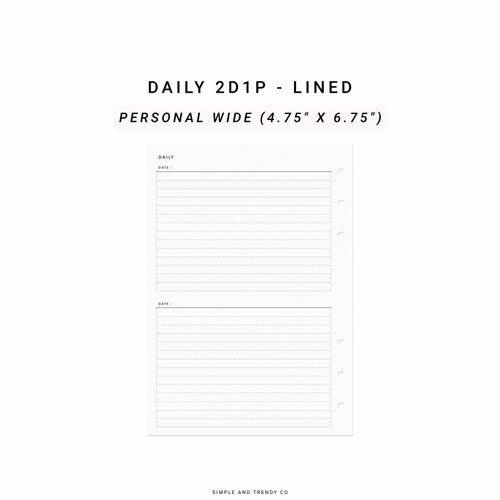 2 Days on 1 Page Personal Wide Printable Daily Planner Daily - Etsy