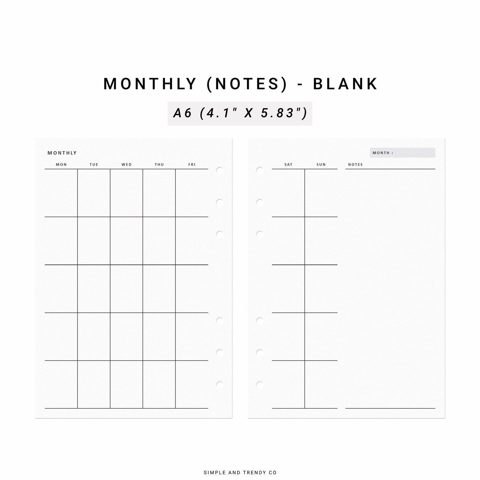 Monthly Planner Printable A6 Inserts Undated Monthly Plan - Etsy