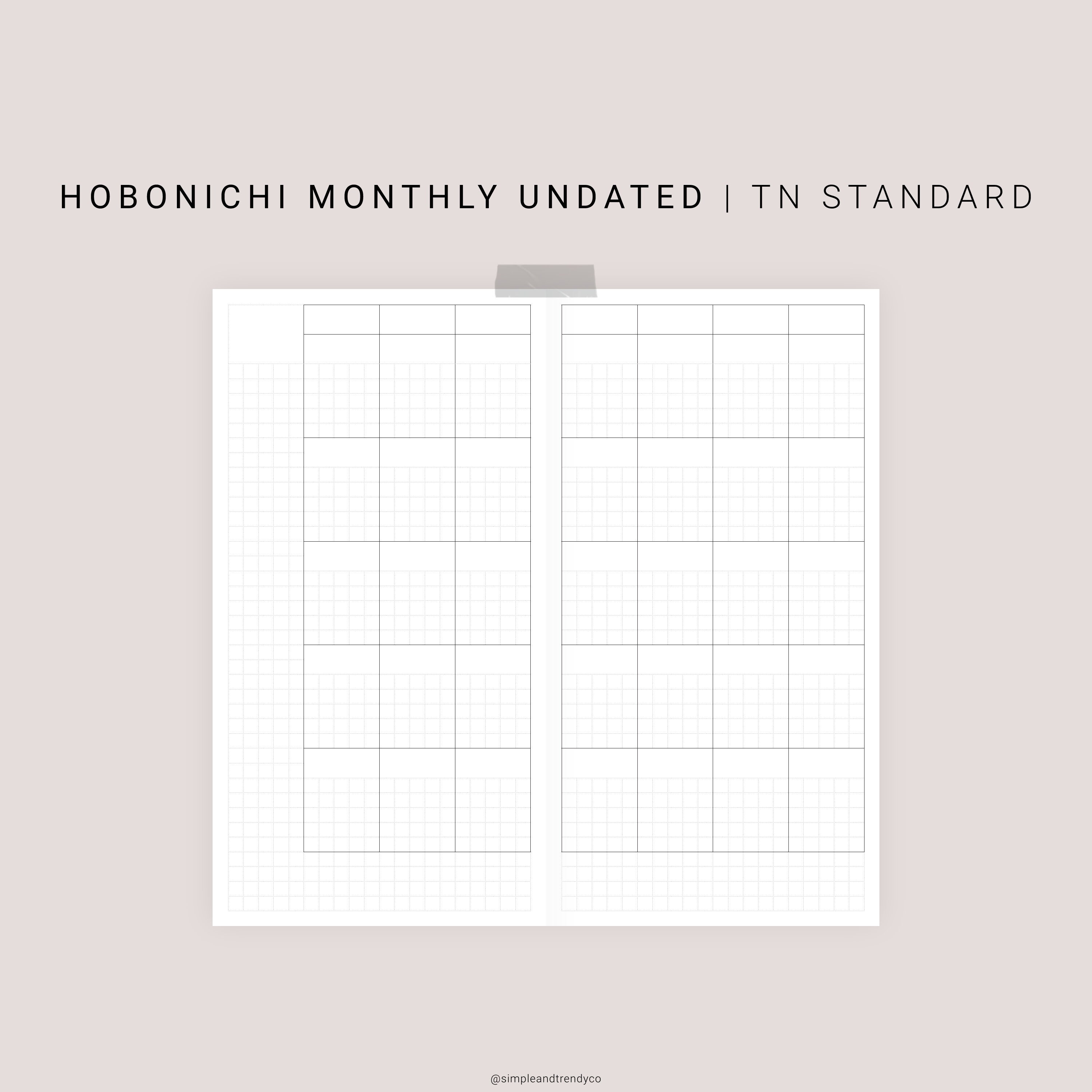 Hobonichi Monthly Planner Template TN Standard Undated Month | Etsy