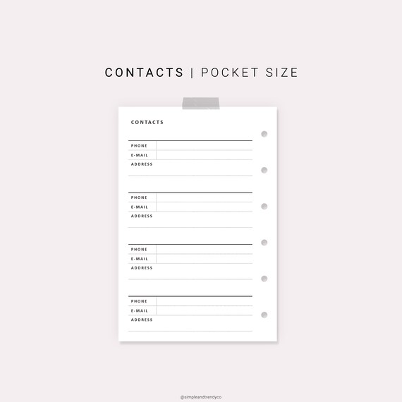 printable contacts list pocket size emergency contacts etsy denmark