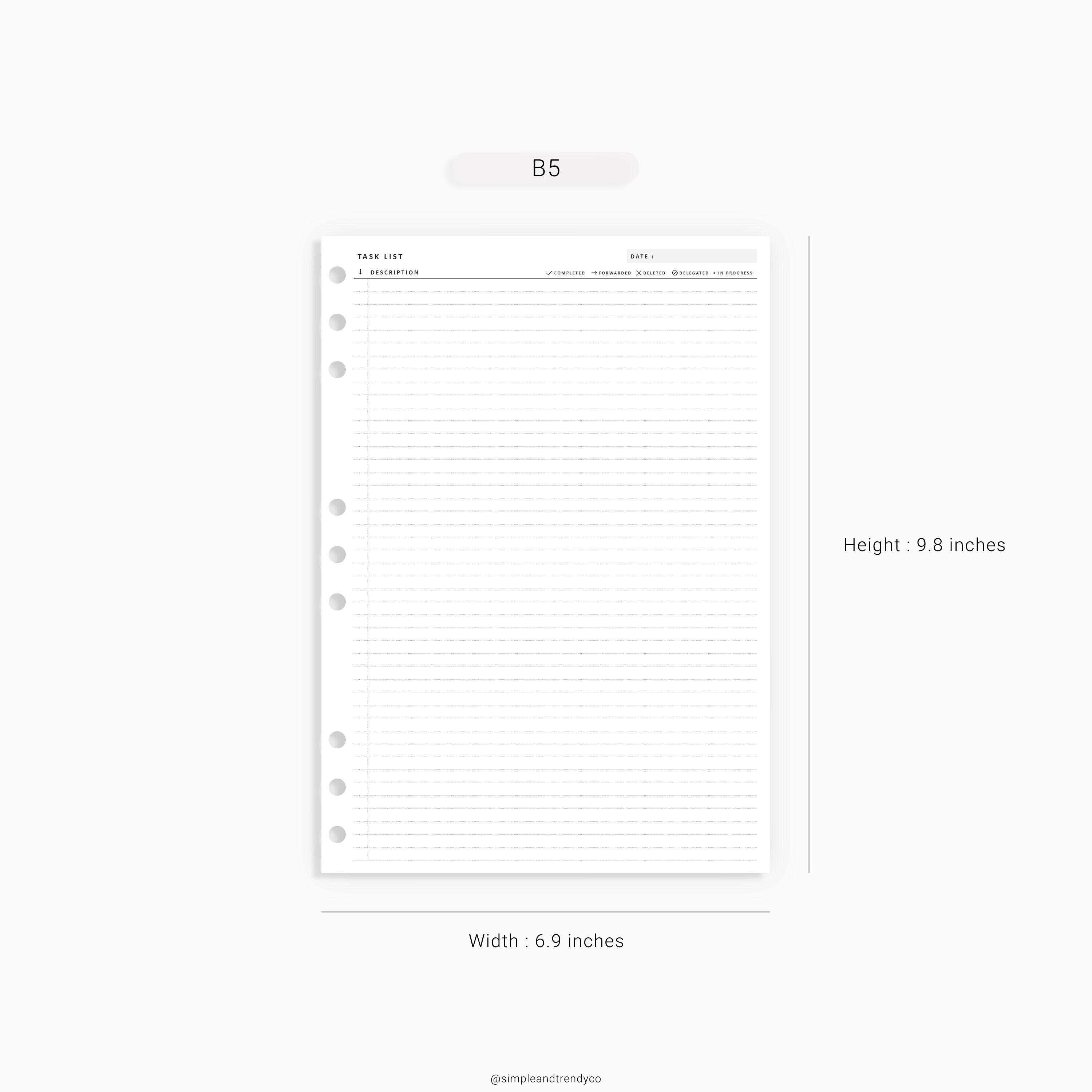 Printable To Do List B5 size Daily To Do List Printable Task | Etsy