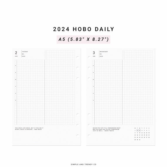 2024 Daily Diary to Print, Refill in French for Printable Planner in  Personal and A6 Format, Dated From January to December 2024 