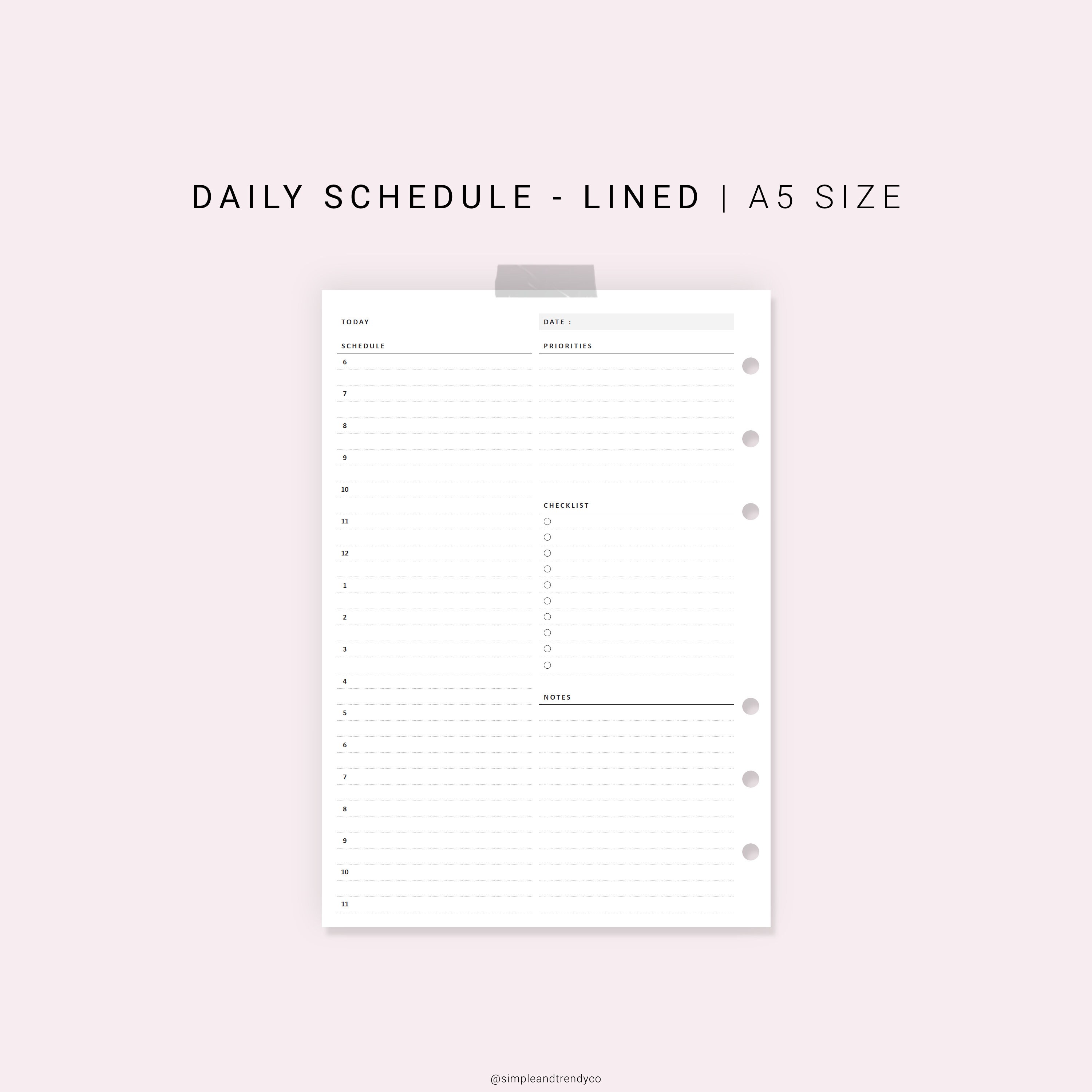 Daily Planner Printable A5 Planner Inserts Daily Planners and Etsy