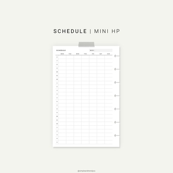 Weekly 24 Hour Schedule Printable Happy Planner Mini Class | Etsy