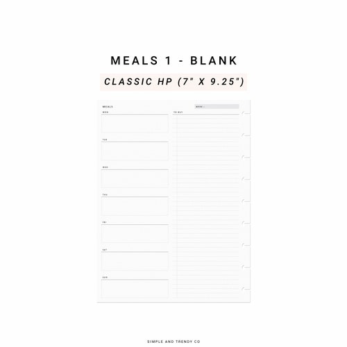 Meal Planner Happy Planner Classic Weekly Meal Plan Template - Etsy