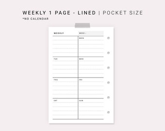 Week on One Page Printable Pocket Size Weekly 1 Page Vertical | Etsy