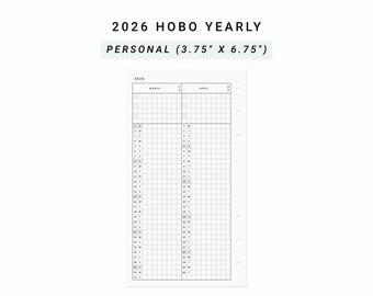 2026 Hobonichi Yearly Planner, Personal Planner Inserts, Printable Yearly Agenda, Year at a glance Hobonichi Inserts, Annual Planner