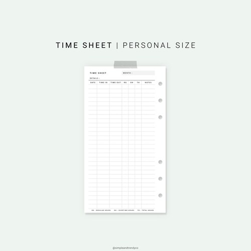 Time Sheet Log Printable A5 Planner Inserts Time Card | Etsy