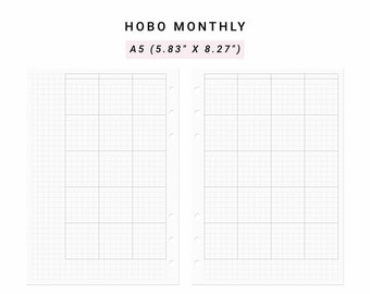 Hobonichi Monthly Planner Template A5 Planner Inserts, Undated Planner A5 Monthly Printable, Month on two pages A5 Monthly Inserts