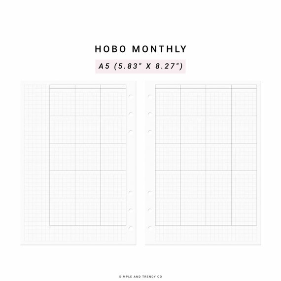 Hobonichi Monthly Planner Template A5 Planner Inserts, Undated Planner A5 Monthly Printable, Month on two pages A5 Monthly Inserts