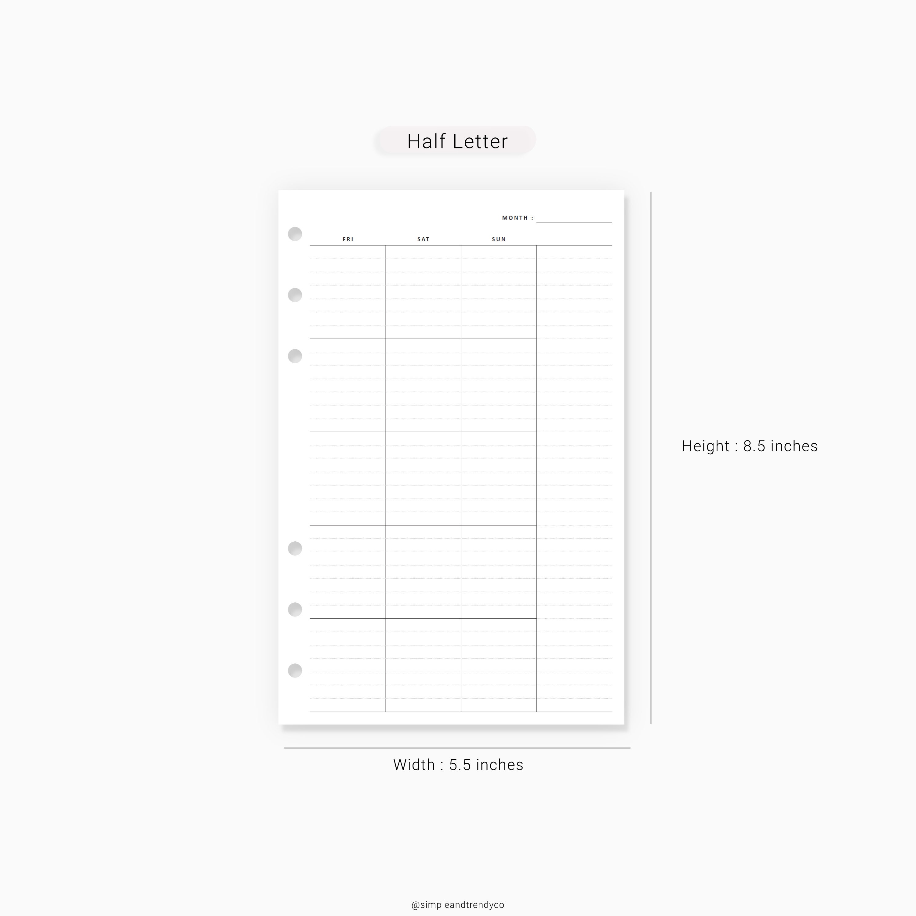 Monthly Planner Printable Minimalist Planner Half size Half | Etsy