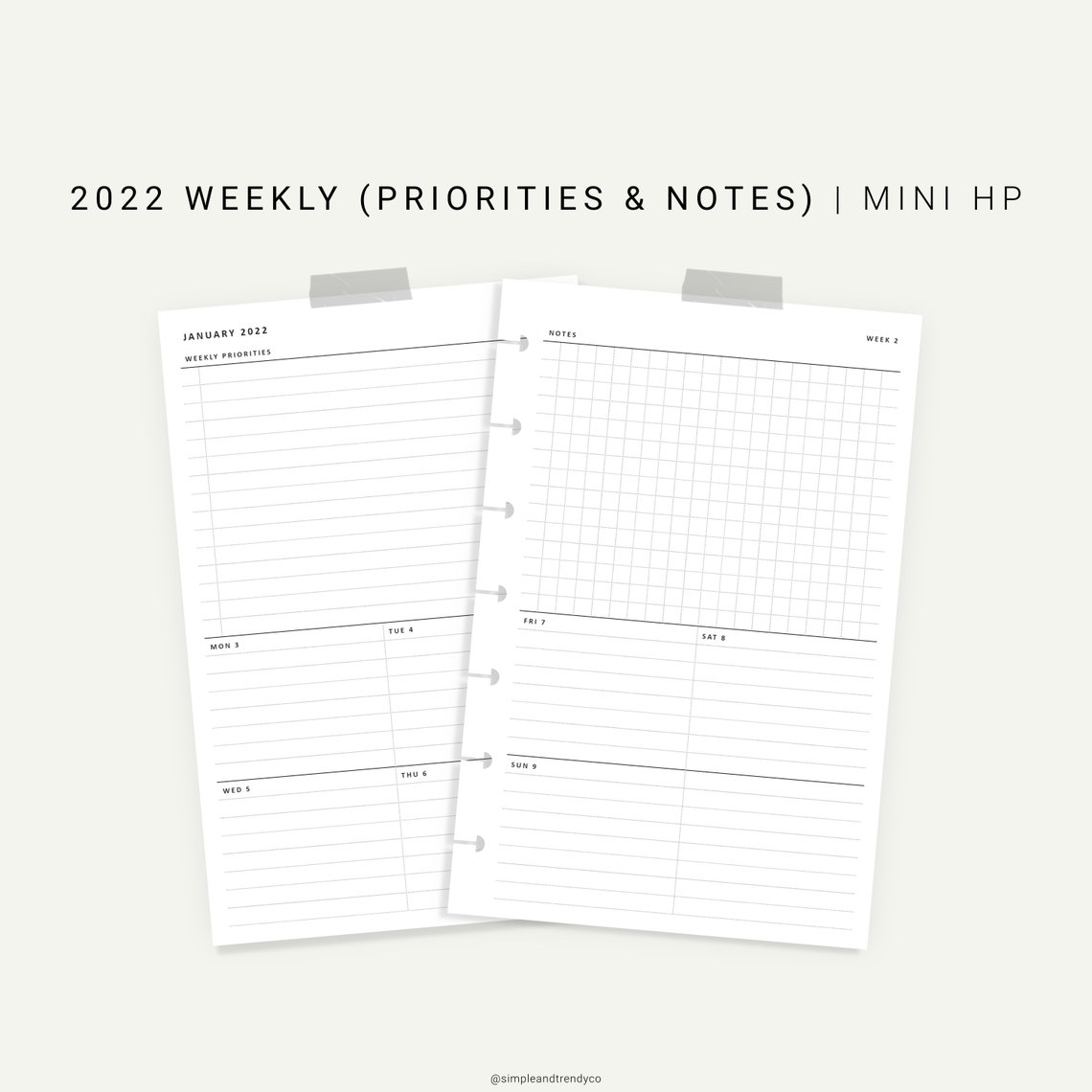 2022 Weekly Planner Happy Planner Mini Weekly Agenda WO2P Etsy