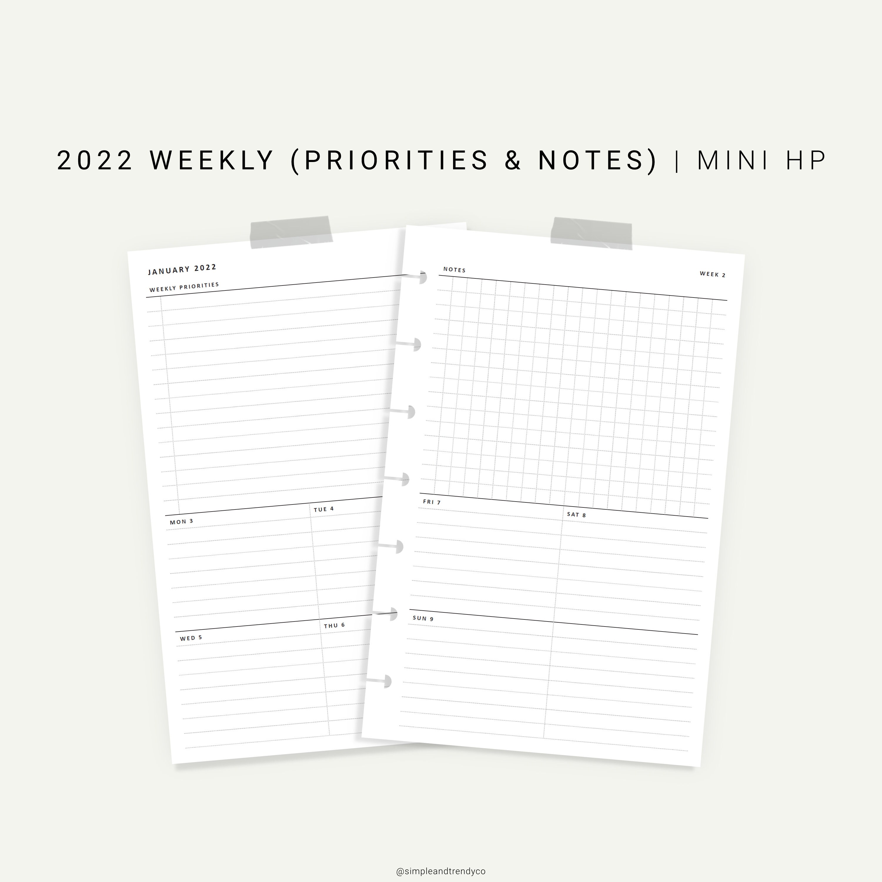 2022 Weekly Planner Happy Planner Mini Weekly Agenda WO2P Etsy