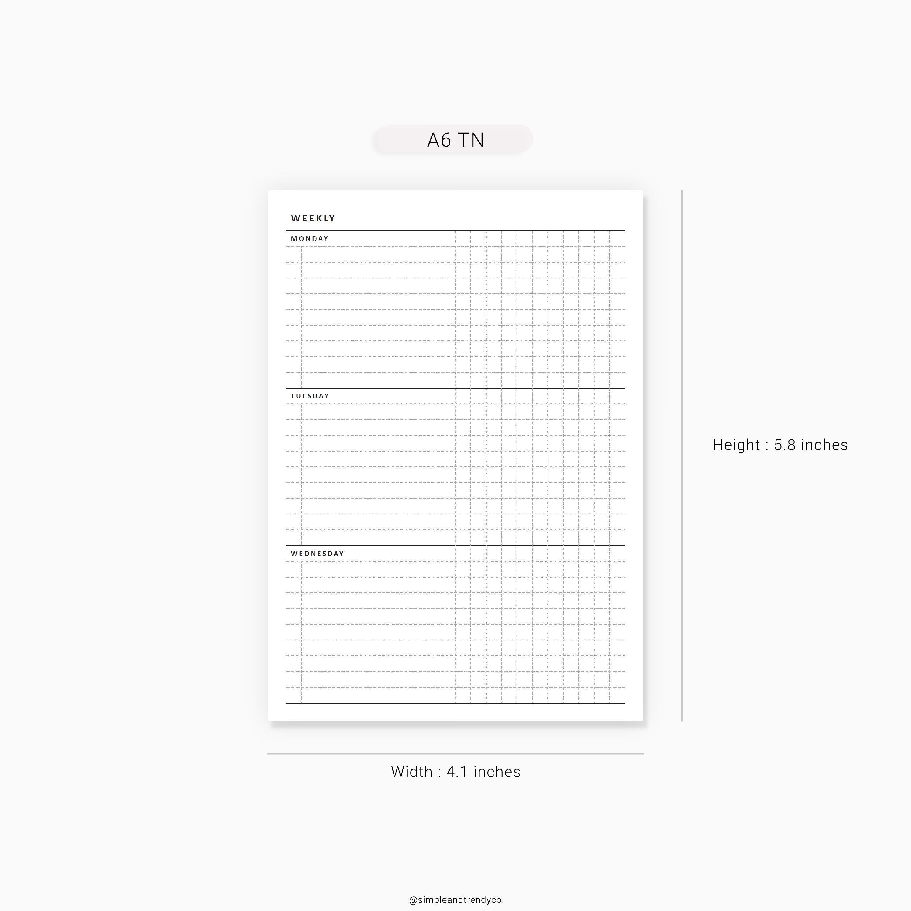 Weekly Planner Printable A6 TN Weekly To Do Checklist Weekly | Etsy