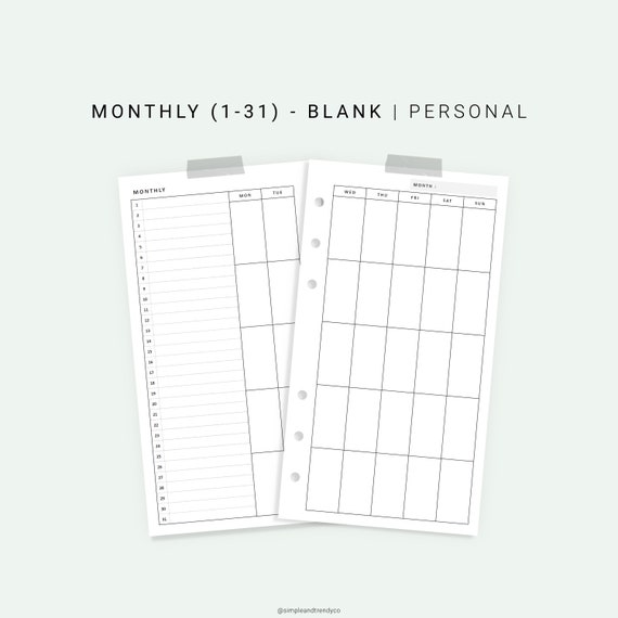 Monthly Planner Printable Personal Planner Inserts Monthly - Etsy
