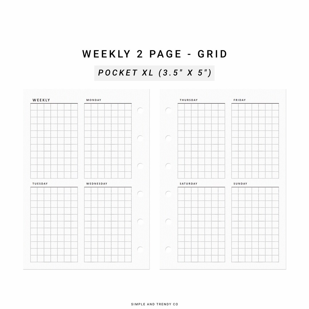Week on 2 Two Pages Pocket XL, Weekly Agenda Vertical Weekly Planner