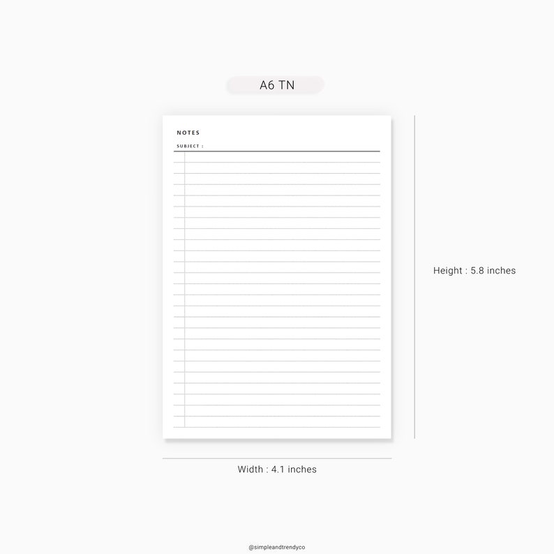 Notes Paper A6 TN Printable Writing Paper Lined Notes Study | Etsy