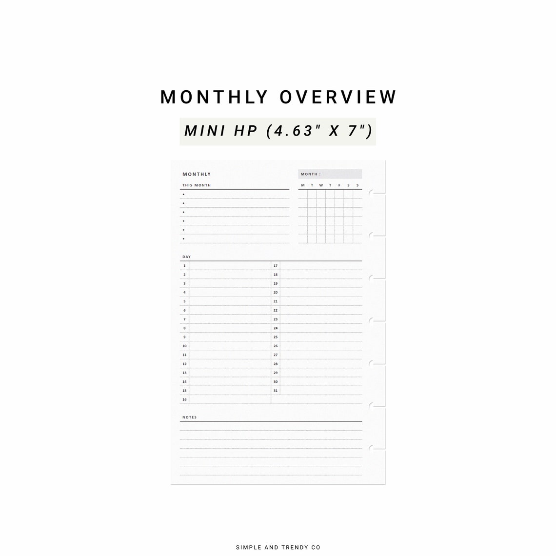 Monthly Overview Printable Happy Planner Mini Month on a - Etsy