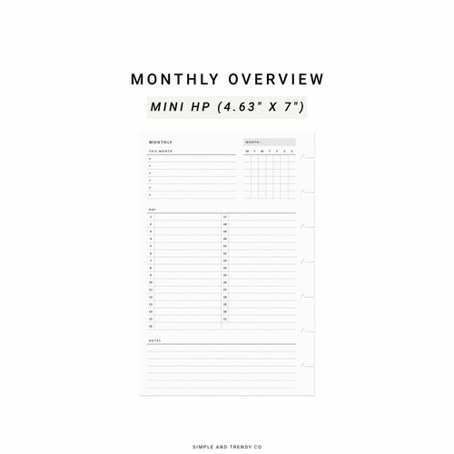 Monthly Overview Printable Happy Planner Mini Month on a - Etsy