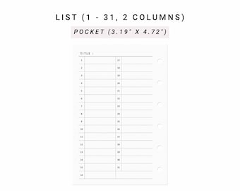 Agenda mensile tascabile a 2 colonne (download digitale)