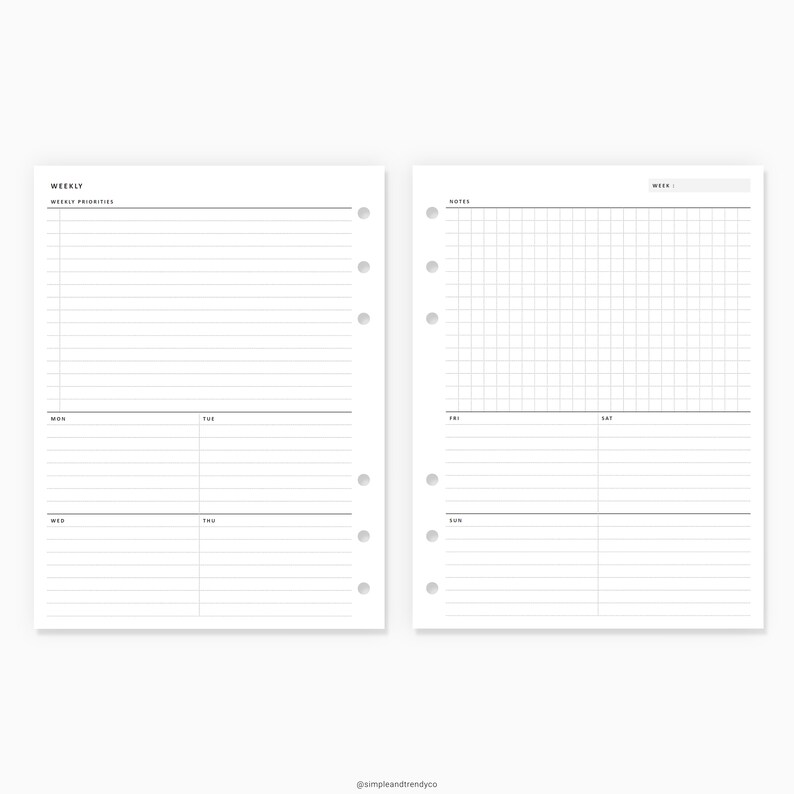 Weekly Planner B6 Inserts Weekly Agenda WO2P Printable | Etsy