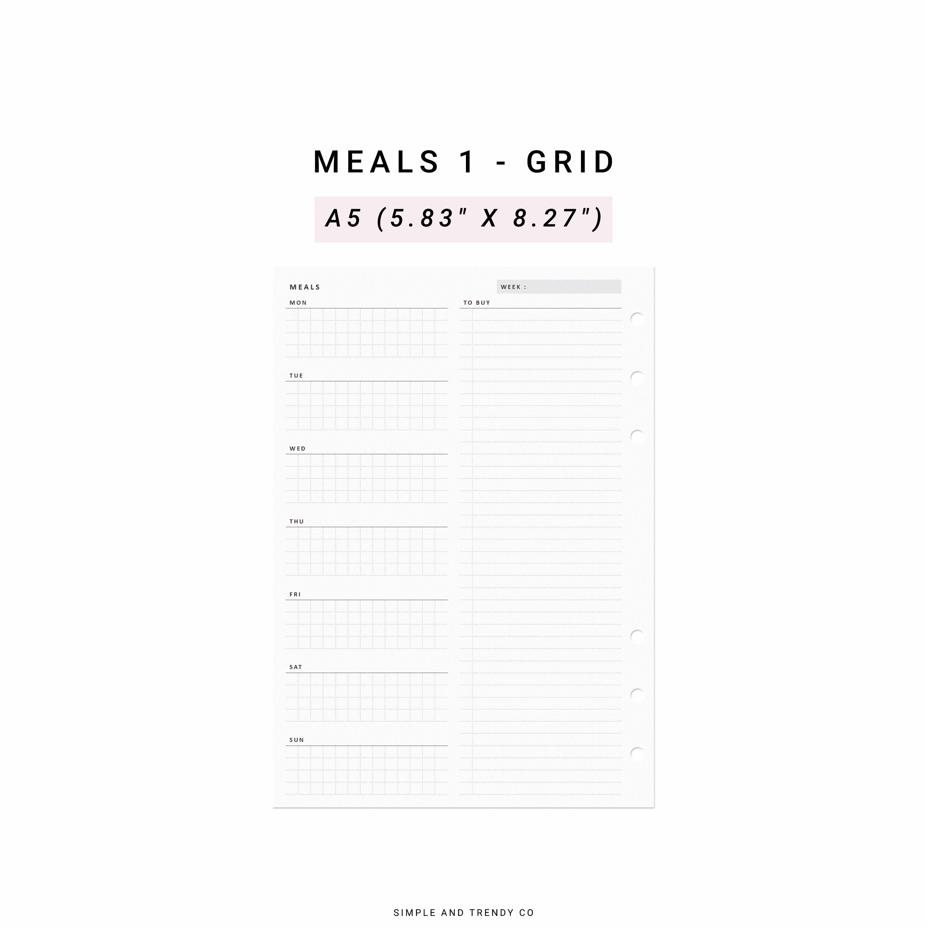 Meal Planner A5 Planner Inserts Weekly Meal Plan Template - Etsy